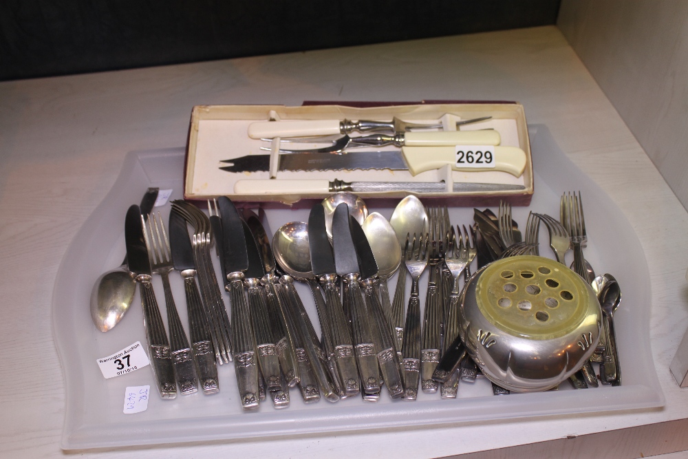 Tray of silver plated flatware