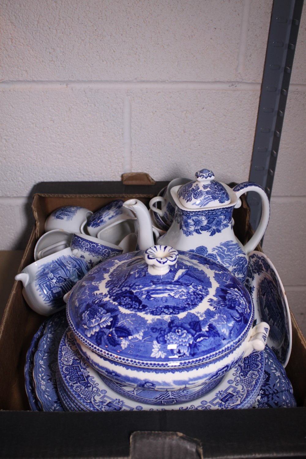 Large quantity of blue and white china including five meat platters and tureen