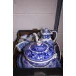Large quantity of blue and white china including five meat platters and tureen