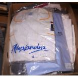 Box of various overalls in original wrappers,