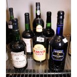 Six bottles of mixed ports and sherry including Harveys and Cockburns,