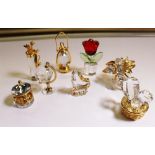 Cut crystal items including flower and golf clubs,