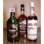 Mixed spirits Glenfiddich 50cl bottle Jim Beam and Lambs Navy Rum