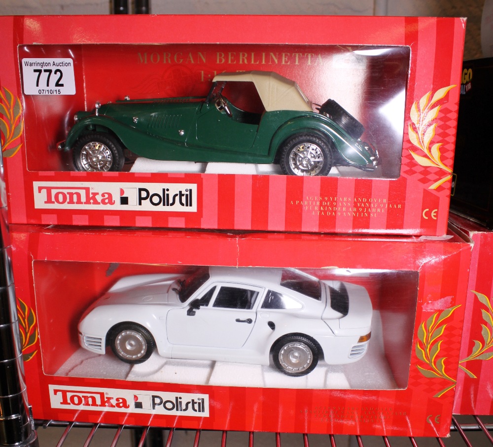 Three Tonka model cars in boxes, Morgan,