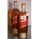 Two bottles Johnnie Walker Red Label Old Smooth Scotch whisky 26 2/3fl oz 70%vol and 1ltr 43%vol,