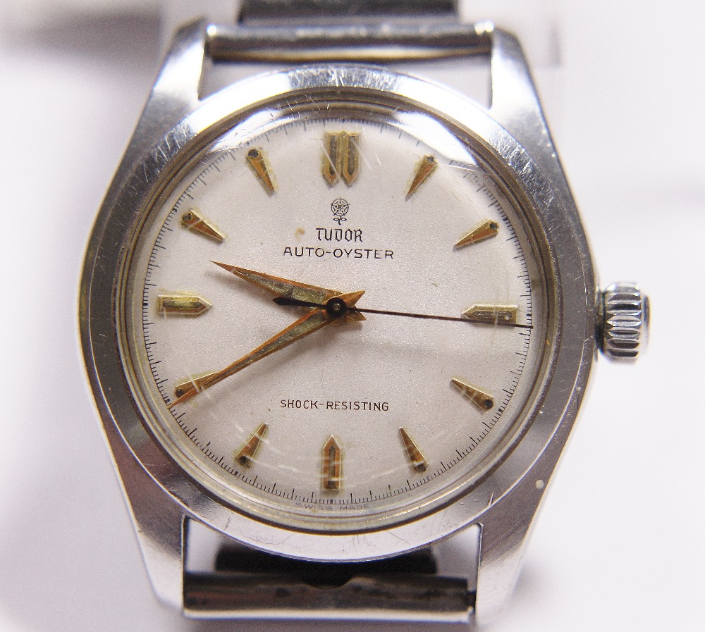 Rolex Tudor auto Oyster stainless steel wristwatch with ivory coloured face on expanding stainless