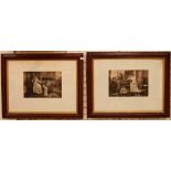 Two large Victorian style printed pictures in oak frames.