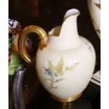 Royal Worcester blush ivory hand painted floral jug c1899. H: 13.5 cm