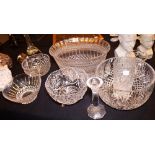 Eight pieces of antique pressed glass including punch bowls