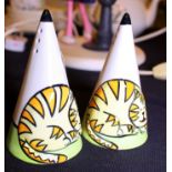 Pair of Lorna Bailey Cheshire Cat conical sugar sifters