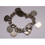 Hallmarked silver belcher bracelet with silver threepenny charms,