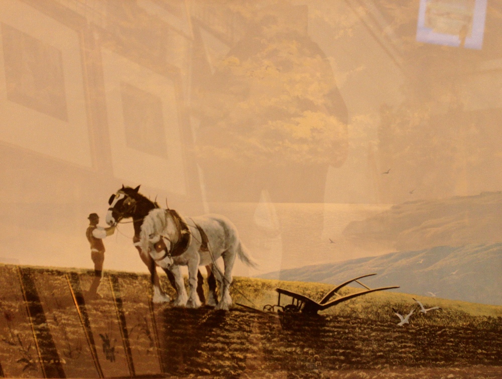 Large farm horse ploughing scene print.