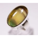Silver large stone set oval ring,