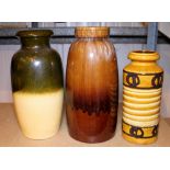 Three West German glazed vases including drip glazed example