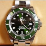 Boxed Gents fashion watch with green dial and bezel submariner