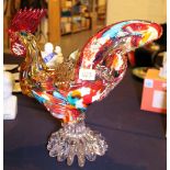 Murano glass cockerel slight A/F and an Art Deco fruit bowl
