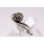 9 ct white gold diamond cluster ring,