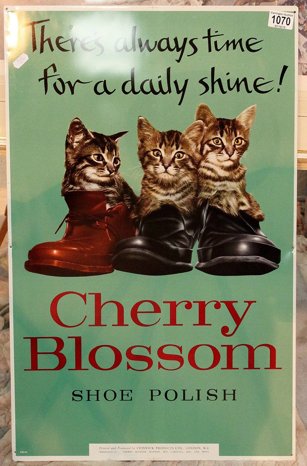 Cherry Blossom shoe polish enamel tin advertising sign,