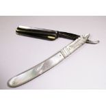 Mother of Pearl handled cut throat razor in box