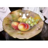 Royal Worcester hand painted fruit footed dish signed by artist Shuch c1939.
