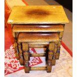 Set of three oak pegged nest of tables