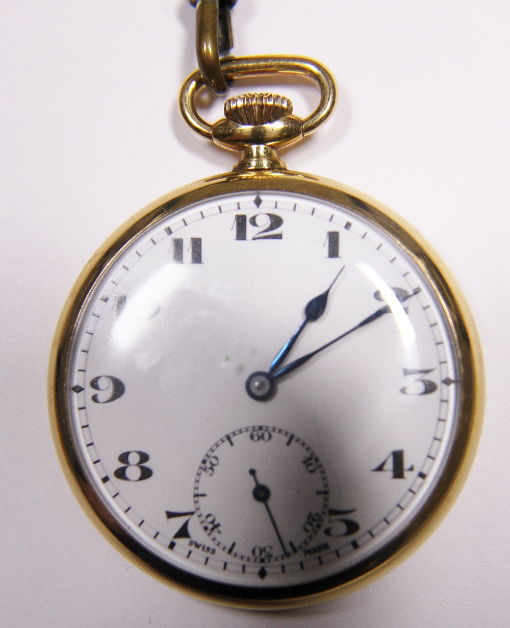 Gold plated gents open face crown wind pocket watch,