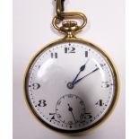 Gold plated gents open face crown wind pocket watch,