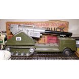 Louis Marx atomic cannon truck electrically operated in box lacking missiles