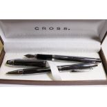 Boxed Cross chrome and black ballpoint and fountain pen set