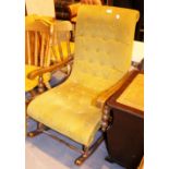 Modern upholstered rocking chair with buttoned seat and back