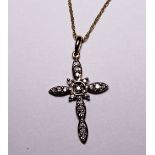 9 ct yellow gold diamond set cross on a 20" chain