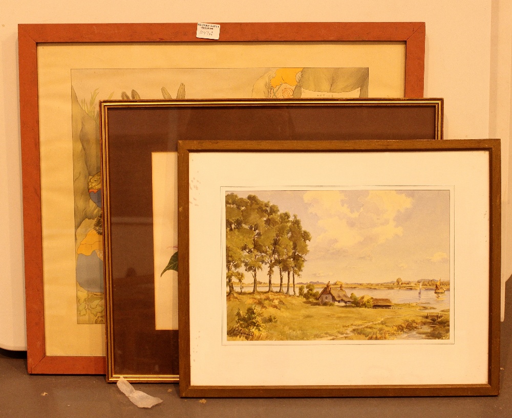 Three mixed printed pictures framed and glazed