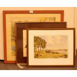 Three mixed printed pictures framed and glazed