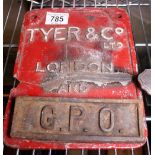 Cast iron original Tyer London & Carslisle railway plate and original GPO