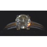 14 ct white gold and yellow gold 1 ct champagne diamond solitaire ring, Size M, clarity SI/I. 2.2g
