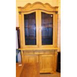 Austrian pine Welsh dresser with glazed twin door to top