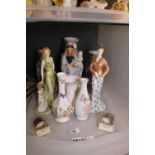 Tray of mixed ceramics including vases, Japanese figurines,