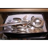 Box of silver plated flatware,