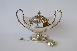An attractive half fluted Adam's style tureen and cover on pedestal base, and reeded handles,