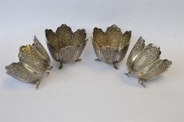 A set of four Continental silver bowls. Approx 260 grams. Est. £120 - £140.