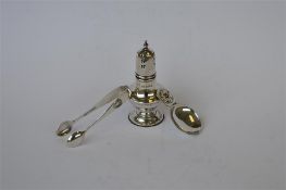 A stylish enamel decorated caddy spoon together with a pepperette. Approx. 69 grams. Est. £20 - £