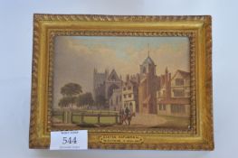 W H PRIOR - Exeter Cathedral with figures on horseback. 12cms x 18cms. Est. £30 - £40.