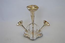 A small three trumpet epergne with scroll decoration. Est. £20 - £30.