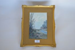 F J WIDGERY - Tide on the turn at the rivermouth. Signed. 27cms x 18cms. Est. £250 - £300.