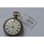 A gent's silver lever pocket watch with white enamel dial. By T. Anderson of Coventry. Est. £50 - £