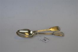 A pair of fiddle and thread dessert spoons. London 1840. By GA. Approx. 100 grams. Est. £25 - £30.