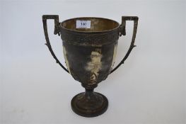 Property of the late Mr Don Martin of Chard: A good quality two handled trophy cup with embossed