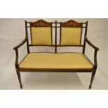 An attractive inlaid lady's settee with ivory string inlay. Est. £170 - £200.