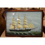 A modern glass painting of a galleon. Est. £20 - £30.