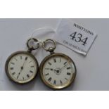 Two lady's open face pocket watches with white enamel dials. Est. £40 - £50.